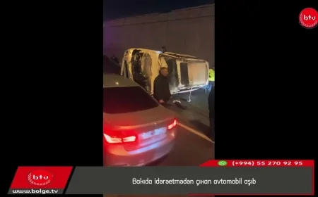 Bakıda idərəetmədən çıxan avtomobil aşıb