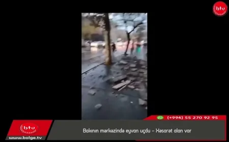 Bakının mərkəzində eyvan uçdu - Xəsarət alan var