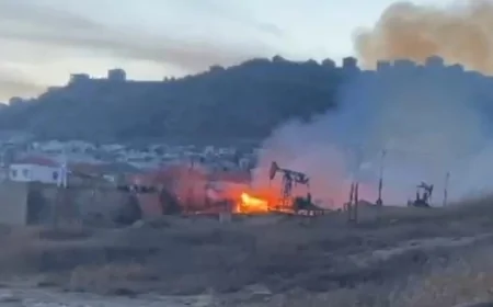 Bakıda neft quyusunda yanğın olub